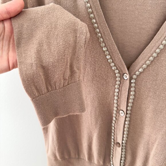 Old Navy Brown Lightweight Deep V-Neck Beaded Long Sleeve‎ Sweater - Picture 3 of 7